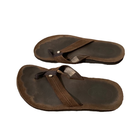 Teva brown leather flip flops sandals thong strap slip on shoes men's size 8 - Picture 3 of 6